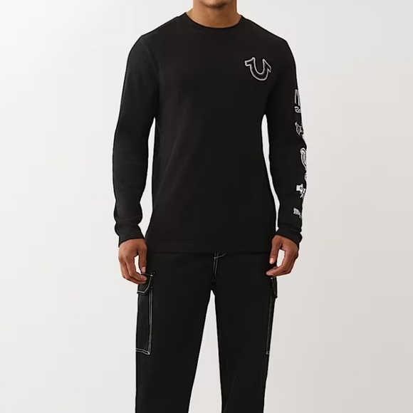 True Religion Horseshoe Graphic L/S Thermal Shirt- Black - Picture 6 of 9